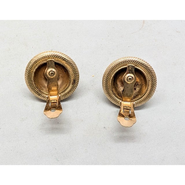 Metal Vintage 1950s Signed Napier Goldtone Cabochon Faux-Garnet & Pearl Clip Earrings-2 Pieces For Sale - Image 7 of 7