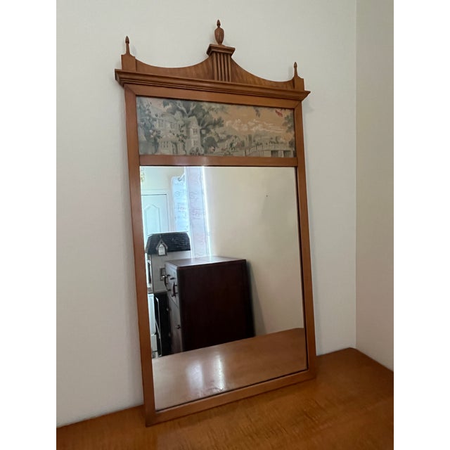 French Provincial 1920s Pecan Fruitwood French Provincial Wall Mirror With Watercolor Painting For Sale - Image 3 of 9