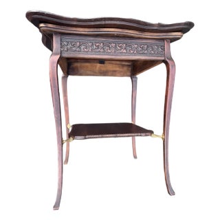1900s French Empire Style Carved Walnut and Marquetry Side Table With Claw Feet For Sale