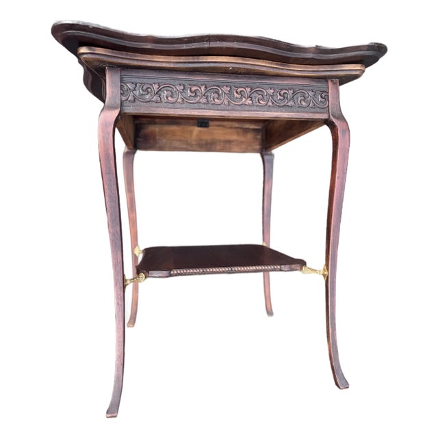 1900s French Empire Style Carved Walnut and Marquetry Side Table With Claw Feet For Sale