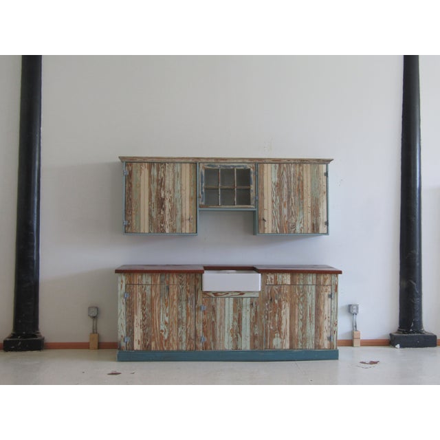 Cornflower Blue Reclaimed Pine Kitchen Cottage Industrial Tiny Home For Sale - Image 8 of 15