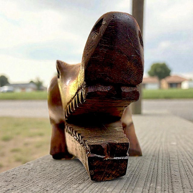 Extraordinary3.5 Foot Hand Sculpted Tribal Style Wooden Alligator Statue For Sale - Image 4 of 14