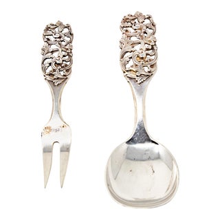 Mid 20th Century Sterling Silver Salad Cutlery, Norway- 2 Pieces For Sale