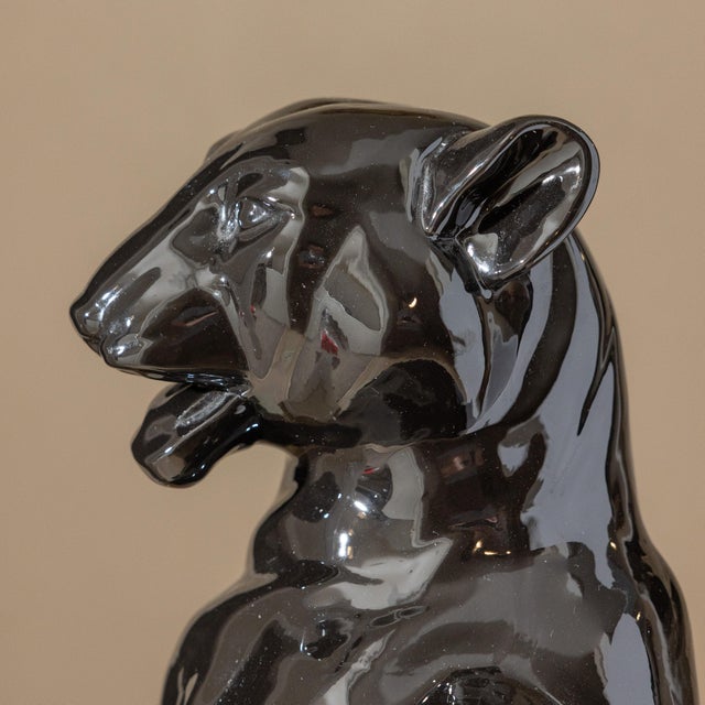 Black Vintage Large Black Glazed Ceramic Panther Sculpture 22" For Sale - Image 8 of 15