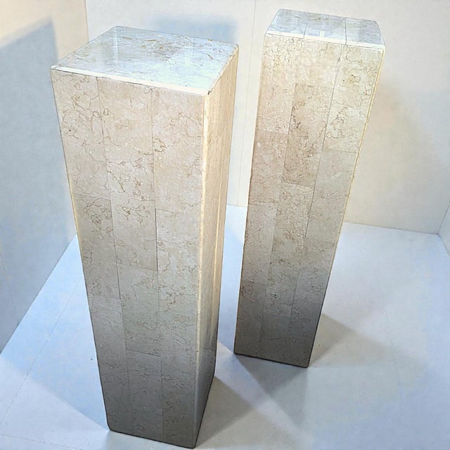 Maitland - Smith 1980's Maitland Smith Modernist Tessellated Shell Pedestals - A Pair For Sale - Image 4 of 9