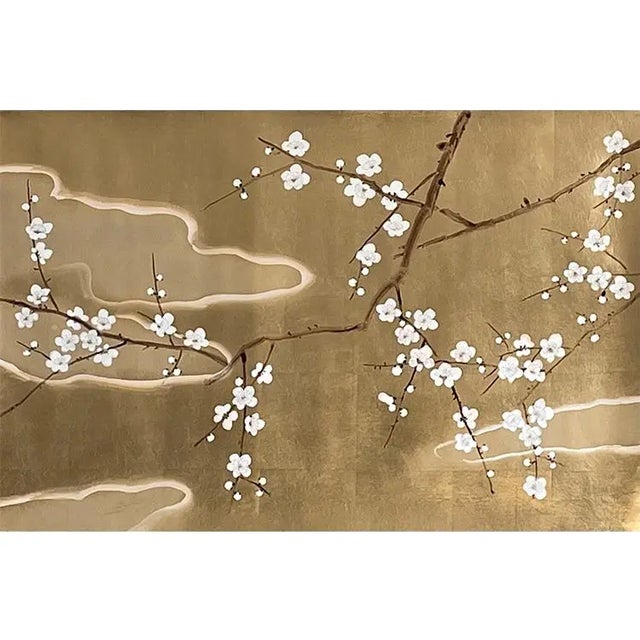 Cranes Mural Hand Painted Artworks Wallpaper on Gold Leaf - 4 Panels For Sale - Image 6 of 6