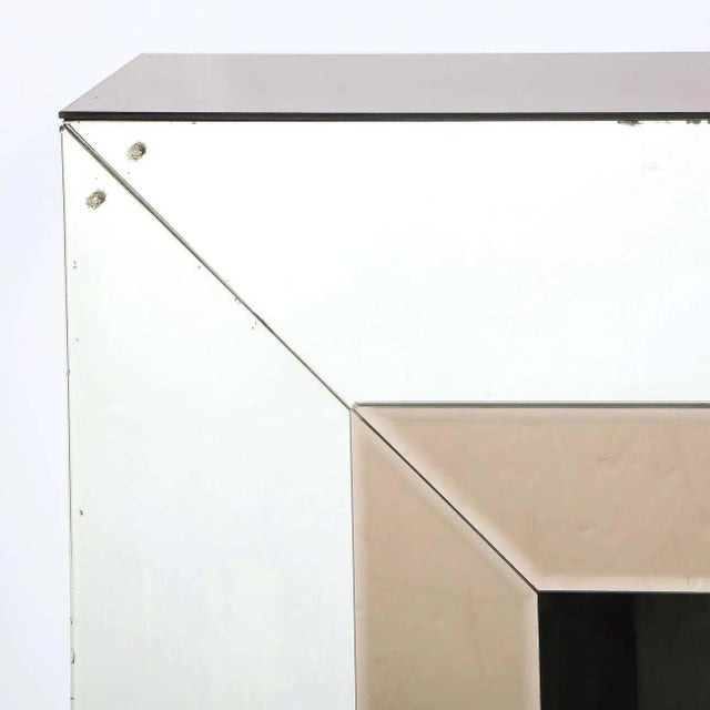 Glass Art Deco Two Tone Plain & Bronze Mirrored Fireplace with Crystal Florets For Sale - Image 7 of 11