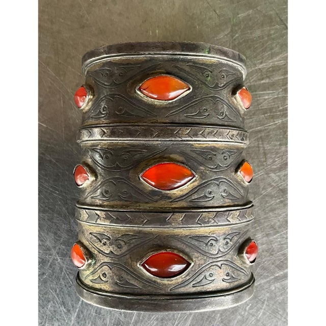 Vintage Carnelian Gilt Silver Turkoman Cuff For Sale - Image 11 of 12