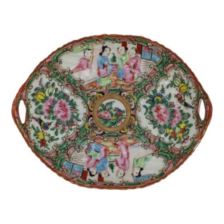 C. 1880 Chinese Export Porcelain Rose Medallion Small Oval Serving Dish For Sale