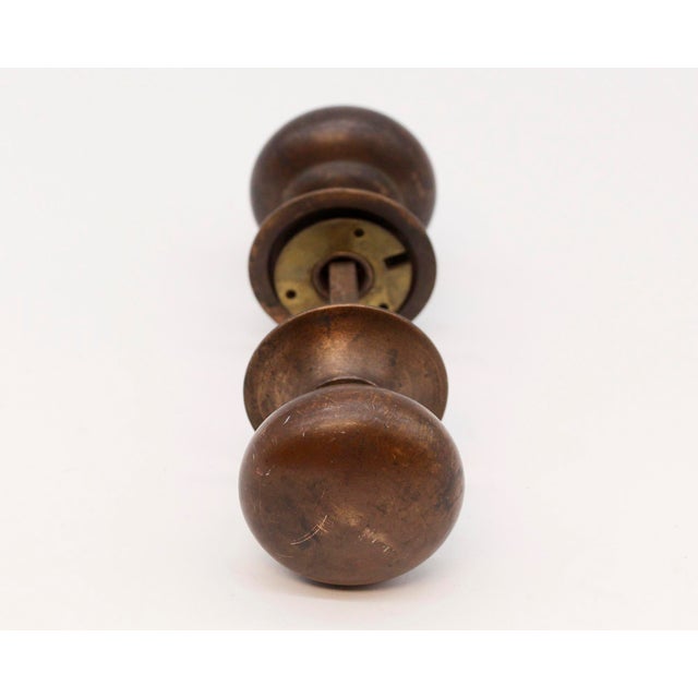 Antique Dark Plain Bronze Passage Door Knob Set For Sale - Image 4 of 4