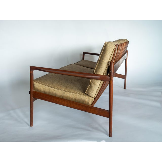Ib Kofod Larsen for Selig Picket Back Sofa, Danish MCM Walnut Frame Couch For Sale - Image 10 of 13