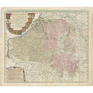 Antique Map of Belgium and Luxembourg from Homann Heirs, 1747 For Sale