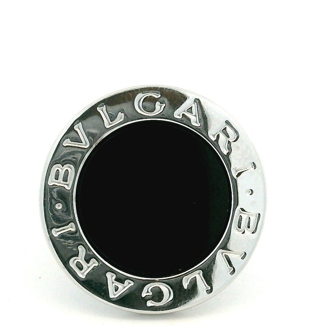 Bulgari Bulgari 18k White Gold and Black Onyx Statement Ring, Size 7.5 For Sale - Image 9 of 13
