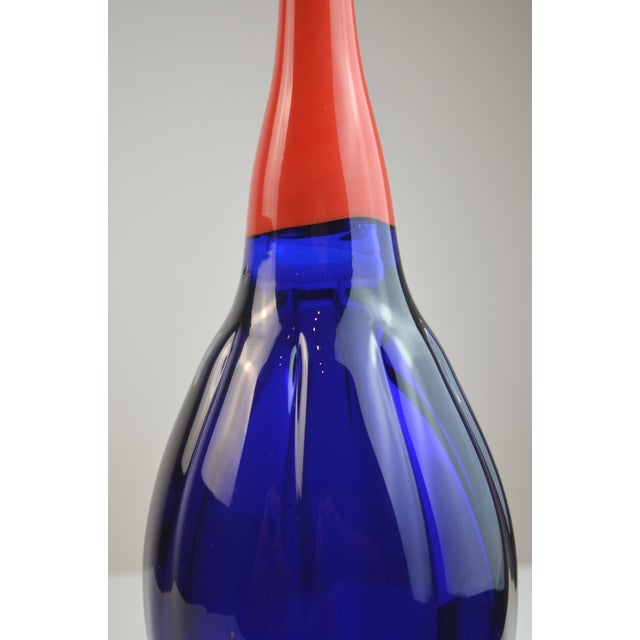 Blue Hand Blown Glass Soliflore Vase, 1980s For Sale - Image 8 of 9