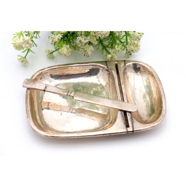 Hammered Silver Butter Dish with Compartments and Knife, Set of 2 For Sale - Image 4 of 6