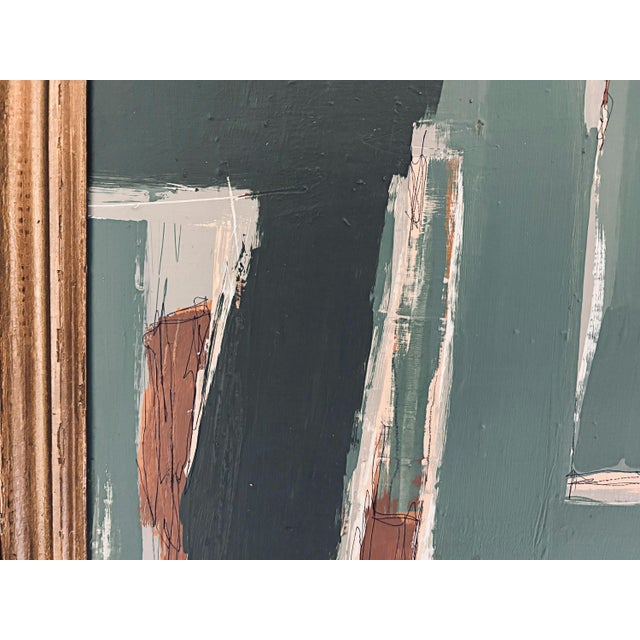 “Cabin Fern" Green Abstract Art in Antique Frame, Transitional Living Room Art by JTS For Sale - Image 4 of 11