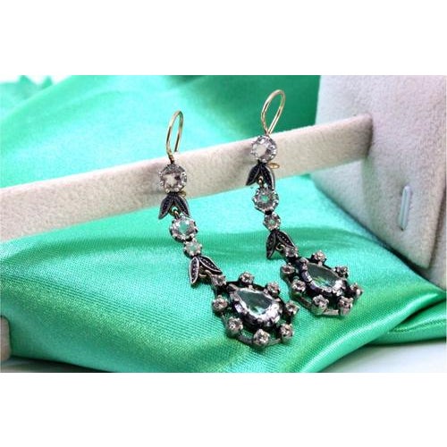 Gold and Silver Earrings with Zirconias and Floral Applications, Set of 2 For Sale - Image 4 of 7