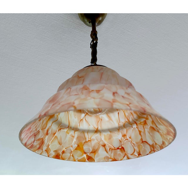 Art Deco Pendant Light in Pink Marble Glass, 1930s For Sale - Image 11 of 18