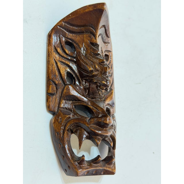 Vintage Balinese Hand-Carved Wood Dragon & Demon Wall Mask For Sale - Image 4 of 10