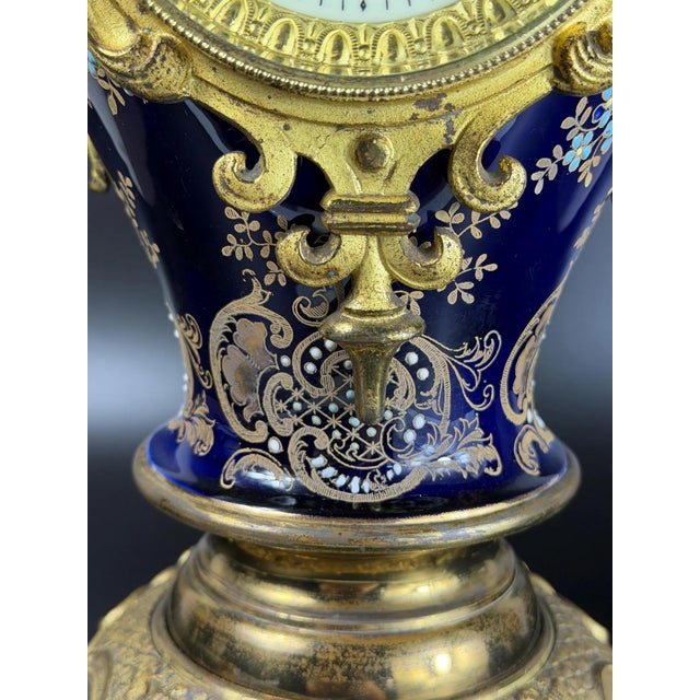 Antique French Cobalt Blue Porcelain Vase Clock with Gilt Bronze Mounts, 1890s For Sale - Image 11 of 18