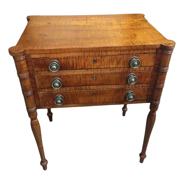 American Sheraton Tiger Maple Three-Drawer Drop Leaf Writing Table C1810 For Sale