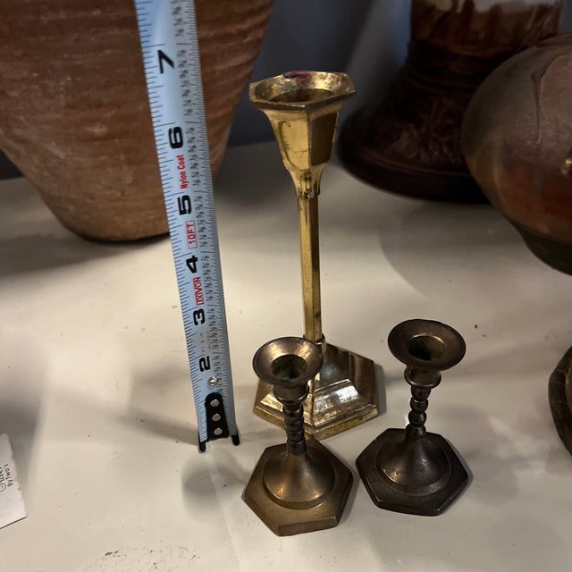 1970s 1970s Trio of Brass Candlestick Holder With Spiral Accents For Sale - Image 5 of 6
