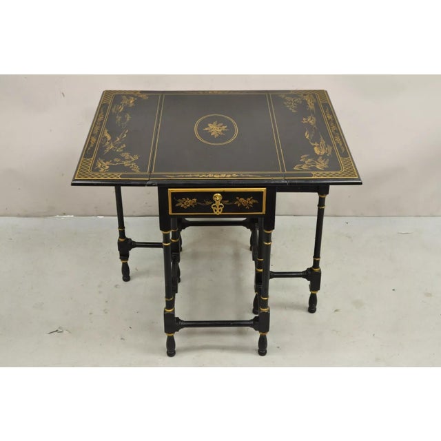 Mid 20th Century Drexel Et Cetera Asian Chinoiserie Black Lacquer Small Gateleg Side Table For Sale - Image 12 of 12