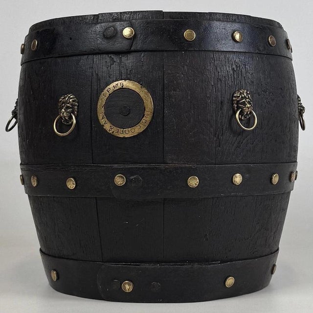 19th Century English Oak Barrel Planter with Brass Banding For Sale - Image 3 of 9