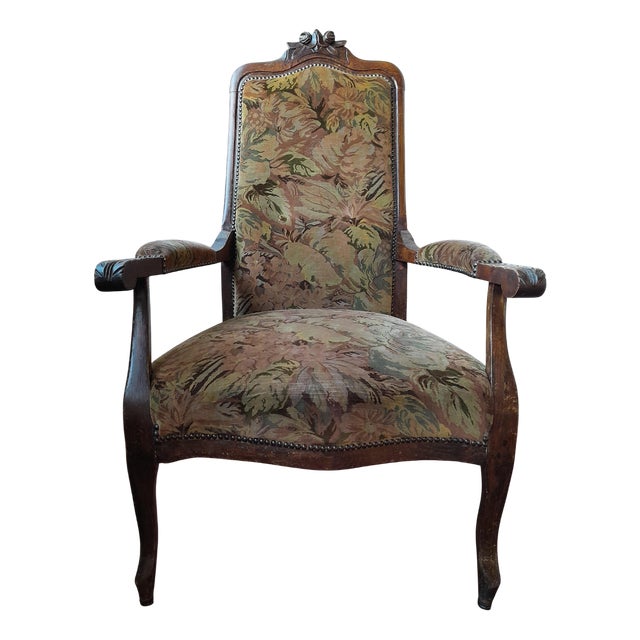 Antique Louis XV Style Voltaire Armchair with Gobelin Upholstery, 1850s For Sale