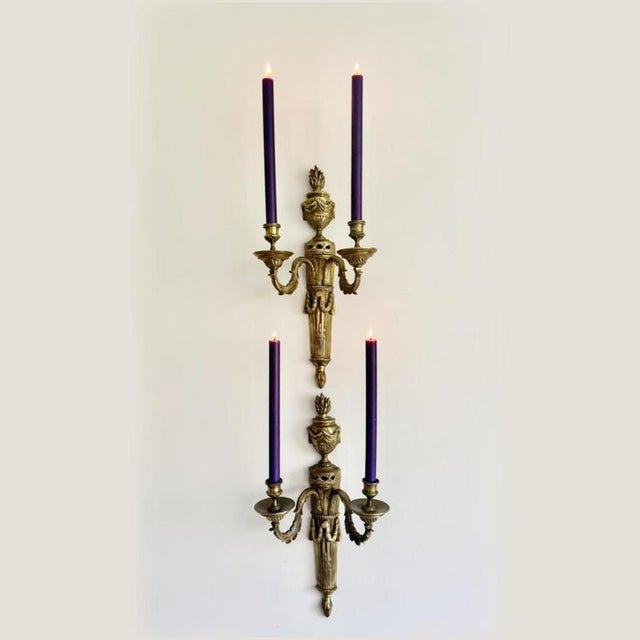 Pair of Mid-19th Century Napoleon III 2-Branch Gilt Bronze Candle Sconces Wear consistent with age and use. Measures : 24...