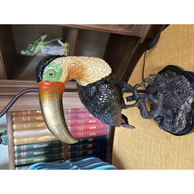 Contemporary Toucan Lamp in Bronze and Porcelain with Oval Lampshade by Gand & C For Sale - Image 3 of 6