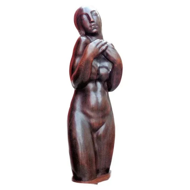 French Art Deco Walnut Sculpture of a Nude Woman, Circa 1920 For Sale - Image 9 of 11