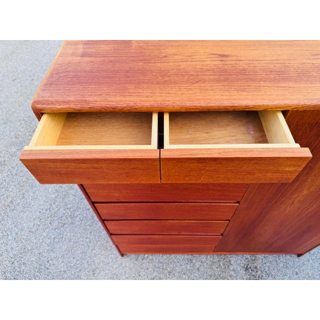Brown Vintage 1970s Danish Teak Highboy Dresser Armoire Chest Wardrobe For Sale - Image 8 of 13
