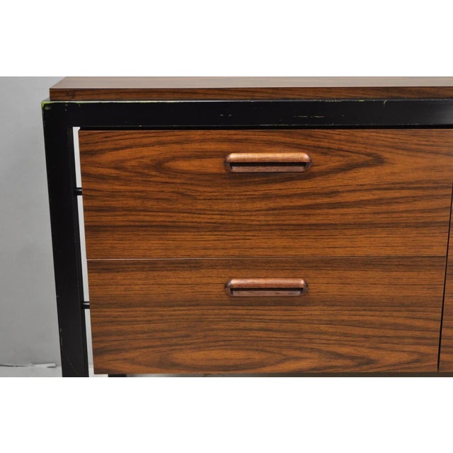 Mid-Century Modern Vintage Mid Century Modern Faux Rosewood Laminate Steel Metal Credenza Cabinet For Sale - Image 3 of 17