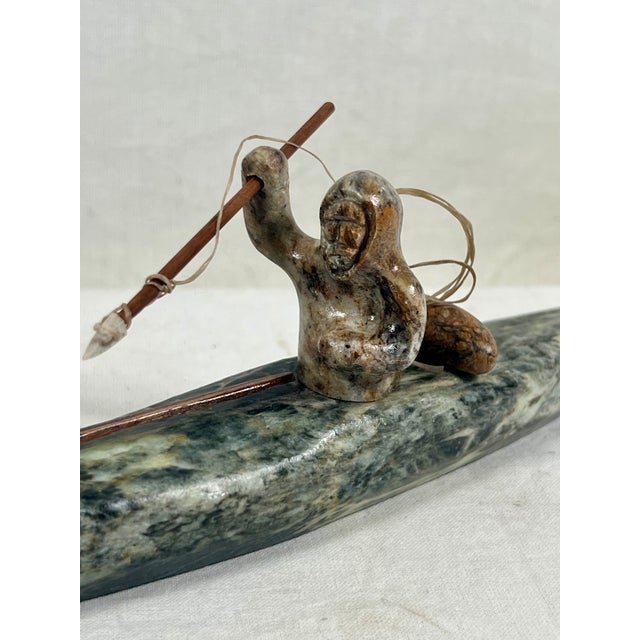 Vintage Alaskan Inuit Style Soapstone Kayak Hunter Sculpture by Chuck Poupart For Sale In Los Angeles - Image 6 of 7