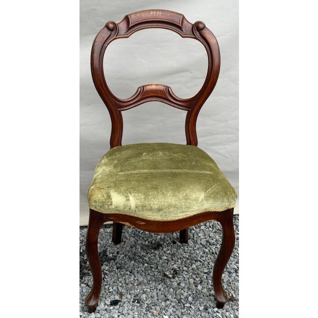Brown Antique Ballroom Ballonback Chair with Green Velvet Seat, 1920s For Sale - Image 8 of 8