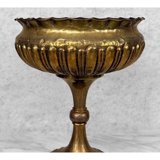 Vintage Traditional Brass Repousse Footed Bowl Centerpiece Compote For Sale - Image 4 of 9