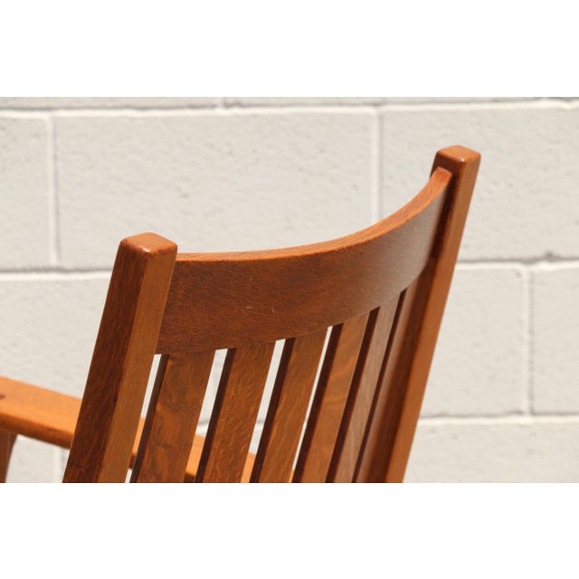 1940s Mission Style Solid Oak Rocking Chair | Arts & Crafts Wooden Rocker For Sale - Image 10 of 18