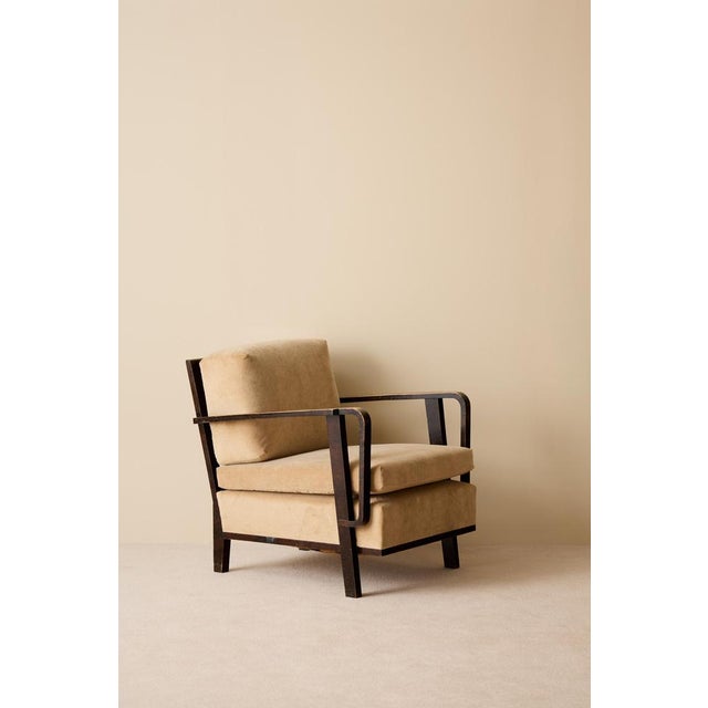 Rare Swedish Modern easy chairs, produced during the 1930s, anonymous designer. Newly reupholstered in light beige velvet...