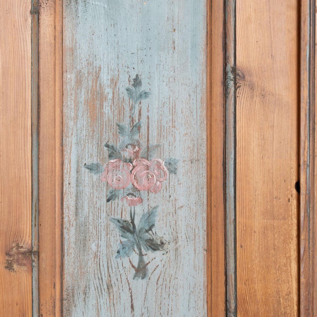 Early 19th Century Swedish Pine Cabinet With Original Painted Floral Panels For Sale - Image 9 of 15