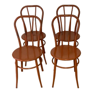 Vintage Metal Bistro Chairs in Orange- Set of 4