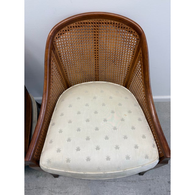 Pair of Vintage Baker Furniture Walnut & Cane Barrel Lounge Chairs For Sale - Image 11 of 17