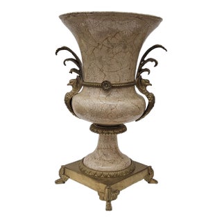 1970s Decorative Crafts Inc. Crackle Glaze With Bronze Vase For Sale