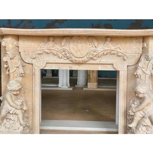 Hand-Carved Fireplace Mantle with Cherubs and Shield Cartouch For Sale - Image 5 of 7