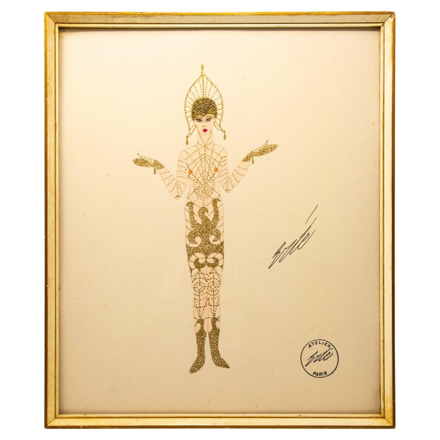 Early 20th Century Erté Fashion Gouache Illustration For Sale - Image 13 of 13