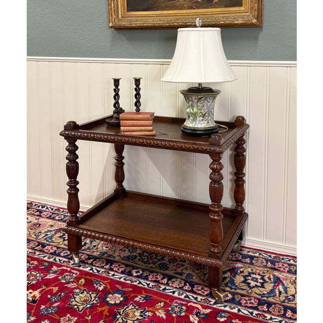 Antique French Trolley Tea Cart Pastry Cart Dumbwaiter 2-Tier Oak C. 1930s For Sale - Image 16 of 18