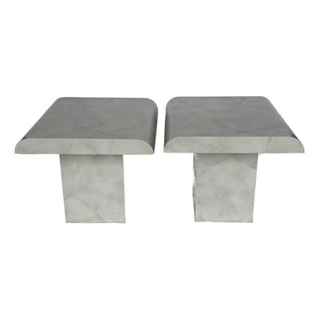 Pair of 1980s Postmodern Faux Carrara Marble Waterfall End Tables For Sale