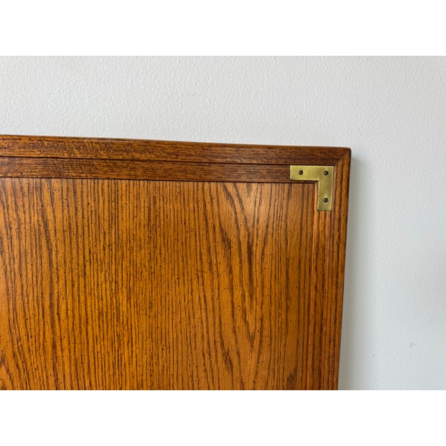 Brass Vintage Campaign Style Walnut Queen Headboard With Brass Corner Details For Sale - Image 8 of 11