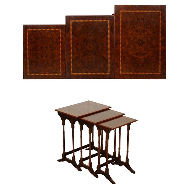 Vintage Sheraton Revival Burr Walnut Nest of Tables, Set of 3 For Sale - Image 10 of 10