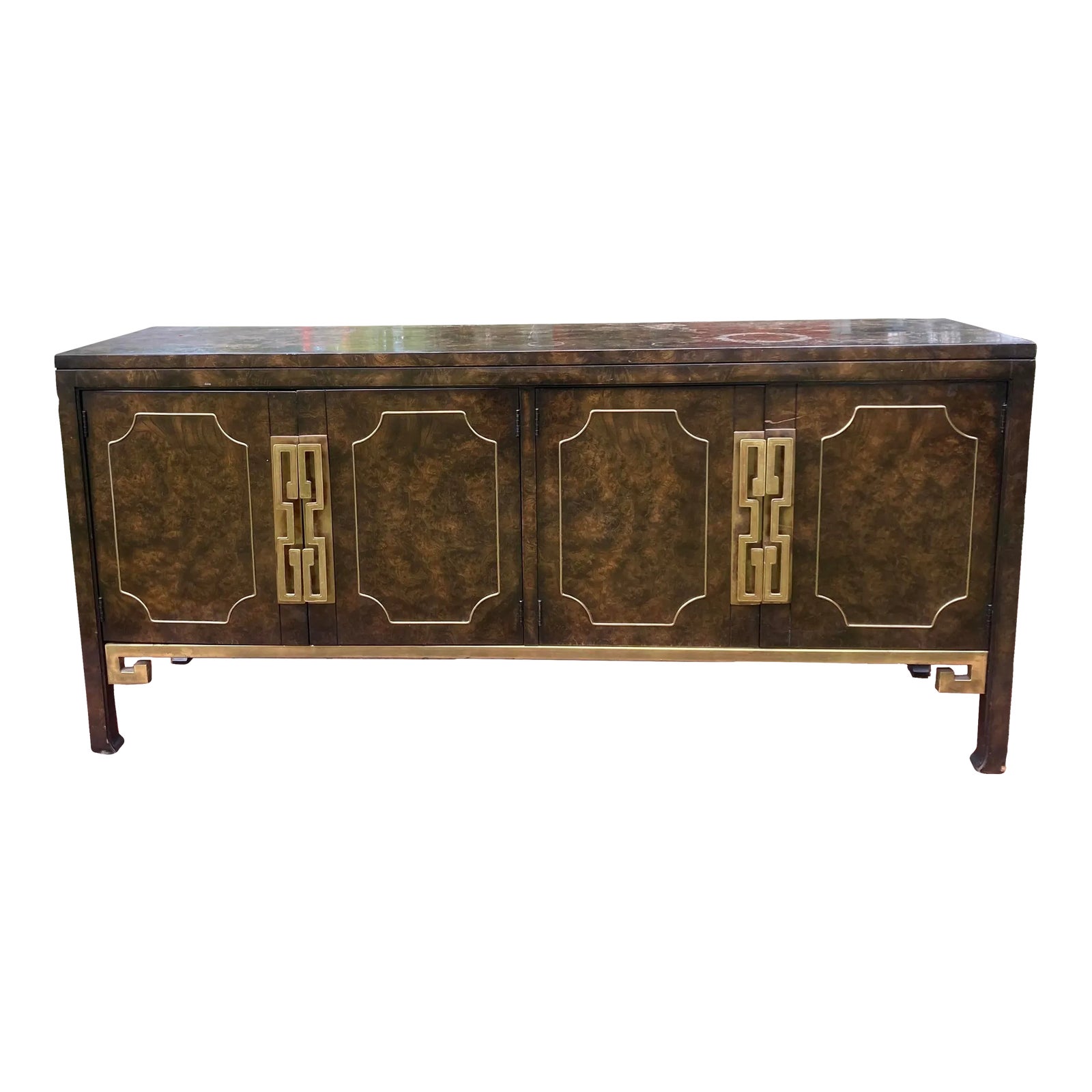 1960s Vintage Mastercraft Doezema Mastercraft Amboyna Burl Wood Brass